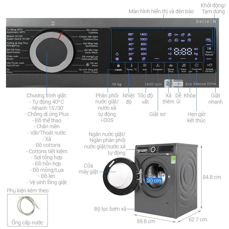 Máy giặt Bosch 10kg WGG254A0VN cửa trước - Ảnh 4