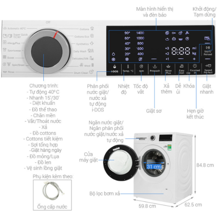 MÁY GIẶT BOSCH SERIE 6 WGG244A0SG I-DOS 9KG - Ảnh 14