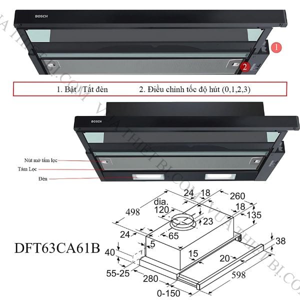 Máy hút mùi âm tủ Bosch DFT63CA61B Serie 2 - Khổ 60cm, màu đen - Ảnh 4